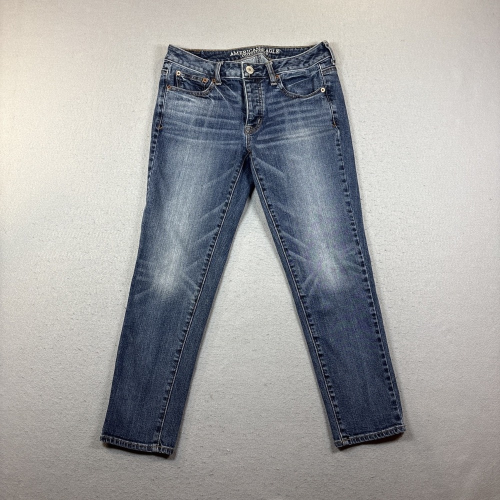 American Eagle Outfitters Boy Crop Stretch Blue‎ Capri Button Up Size 2
